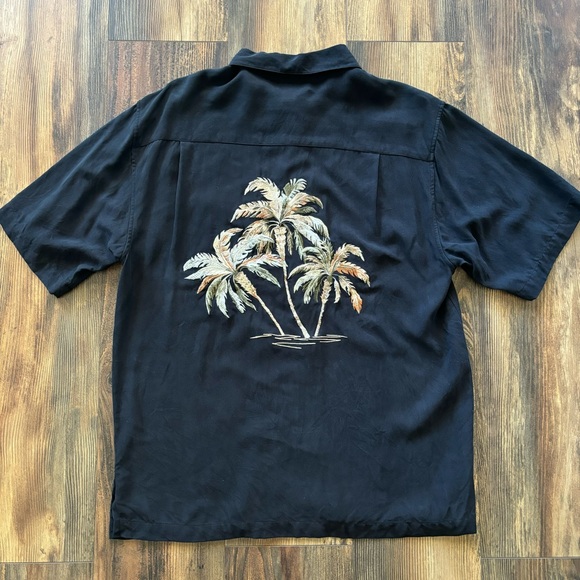LUAU Men's Shirt Black 100% Silk Palm Tree Embroidered Camp Button‎ Up Size M - Picture 1 of 9